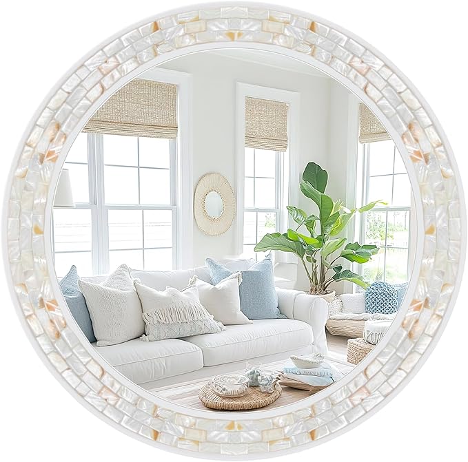Tanmicoshomy Round Wall Mirror 30 Inch, Natural Shell Framed Circle Mirrors by Tanmicoshomy