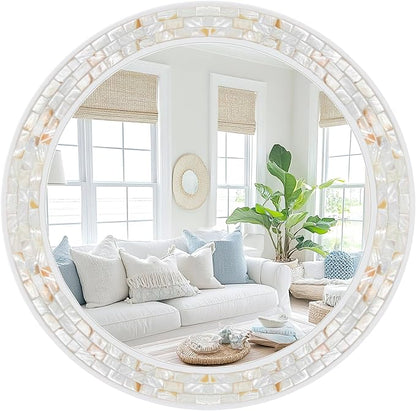 Tanmicoshomy Round Wall Mirror 30 Inch, Natural Shell Framed Circle Mirrors by Tanmicoshomy