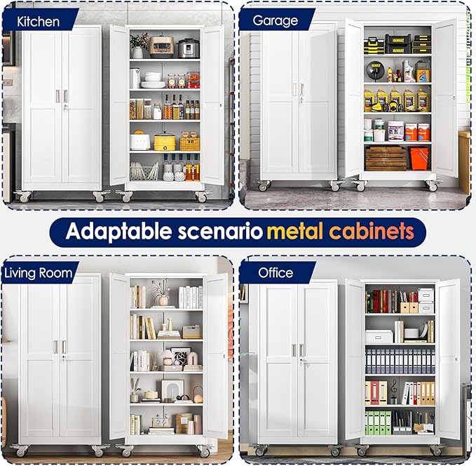 71" H Metal Garage Storage Cabinet, Rolling Tool Cabinet - Image 6