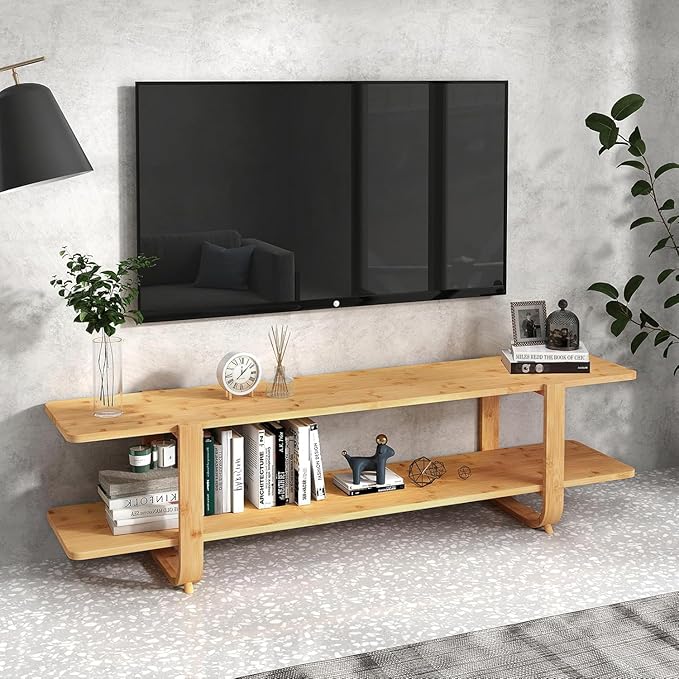 HollyHOME Bamboo TV Stand with Storage - Image 3