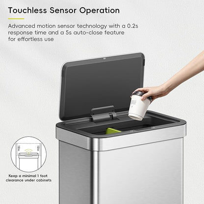 EKO Econova 30L+30L Dual Compartment Motion Sensor Trash Can, 16 Gallon - Image 3