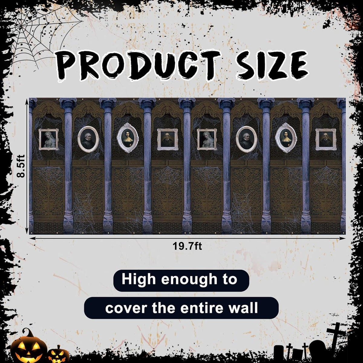 Halloween Backdrop Haunted House Middle Ages Fabric Banner, 19.7 x 8.5 ft