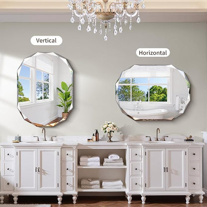 GLASHOM Frameless Bathroom Mirror, 30x40 inch Frameless Wall Mirrors Beveled - Image 5