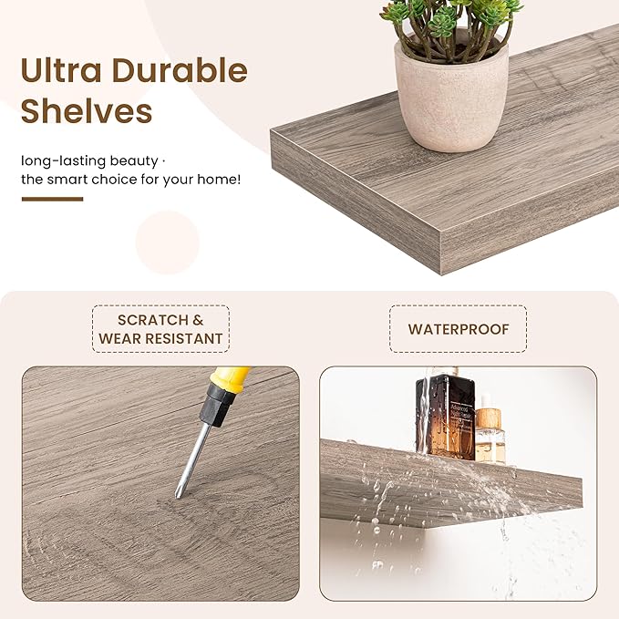 48in Floating Shelves for Wall, 2 Pack Long Wall Mounted Engineered Wood Shelves - Image 4