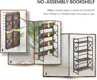 4NM 4 Tiers No Assembly Book Shelves, 41.3" H Folding Bookshelf Bookcase Open - Image 6
