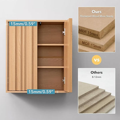 Fluted Wall Cabinet for Bathroom, Modern Wood Hanging Storage Organizer - Image 7