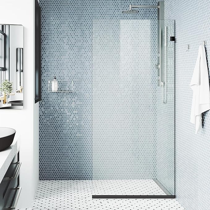 24 * 74" - 5/16" Thick Clear Tempered Glass Panel, Fixed Hinged Framless Shower - Image 3