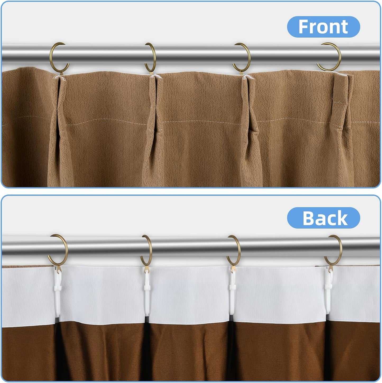 Curtain Rings with Flat Eyelets, 48 Pack Metal Drapery Rings Curtain Hanging Rings for Pinch Pleat Curtains Panels, 1.5 Inch I D, Drape Rings Fits Up to 1.2 in Curtains Rod, Warm Gold