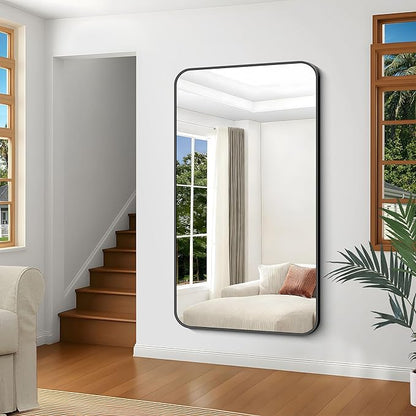 Black Bathroom Mirror, 66x36 inch Aluminum Metal Frame Rectangular Vanity Mirror - Image 4