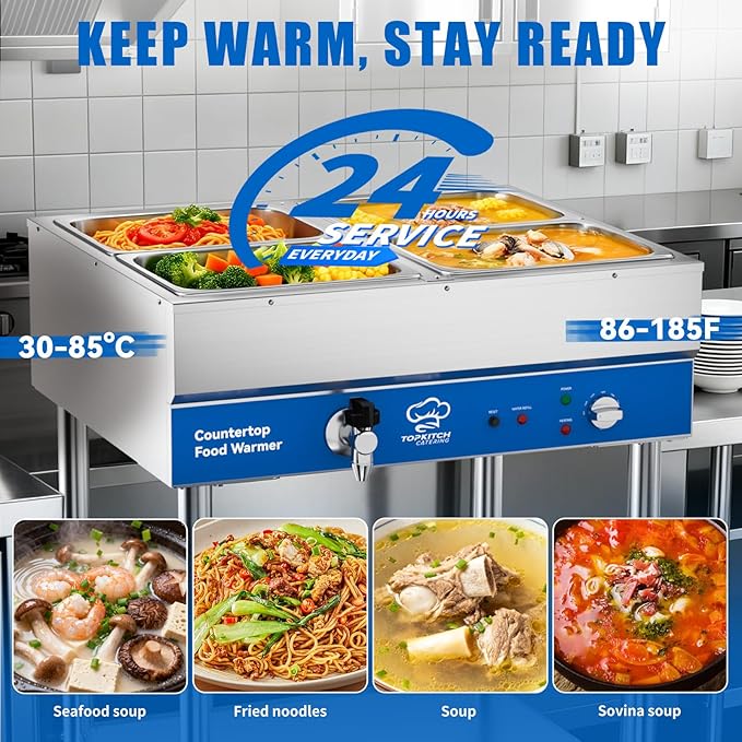 4-Pan Commercial Food Warmer, Electric Steam Table, 120V 1700W Stainless Steel - Image 3