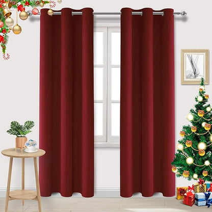 DWCN Burgundy Red Christmas Curtains 84 Inch Length, Solid Blackout Drapes by DWCN