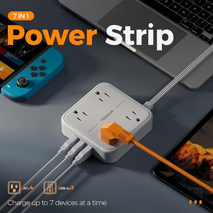 Flat Plug Surge Protector Power Strip, TESSAN 5 ft Extension Cord - Image 2