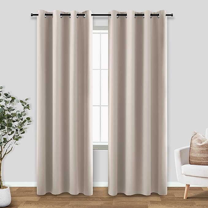 KOUFALL Greige Beige Neutral Blackout Curtains 84 Inches Long by KOUFALL