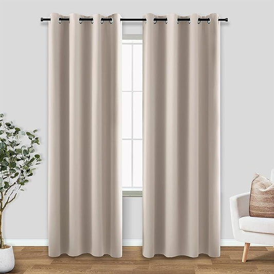 KOUFALL Greige Beige Neutral Blackout Curtains 84 Inches Long by KOUFALL