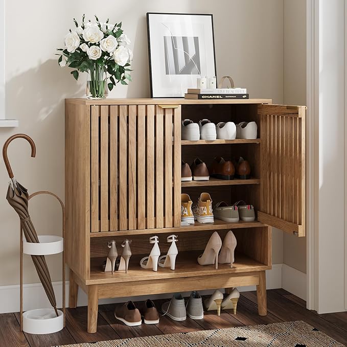 Shoe Storage Cabinet with Adjustable Shelves, Wooden Shoe Organizer, Shoes Rack - Image 7