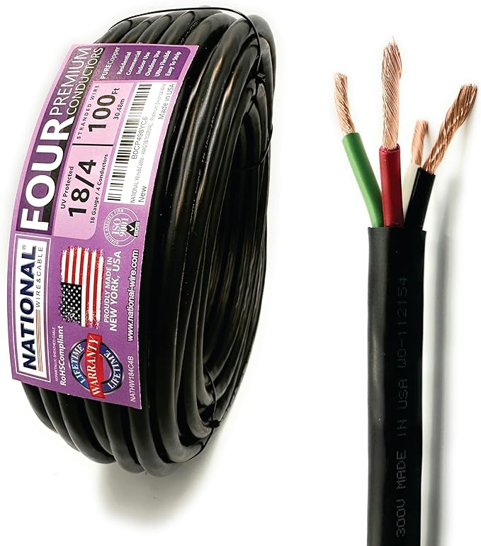NATIONAL Wire & Cable – 18 AWG 4-Conductor Premium Copper Wire, 100 ft by NATIONALWireCable