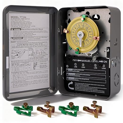 T104 Electromechanical Timer Switch, 208-277 VAC 5HP 40A DPST Pool Pump Timers by Osyyhe