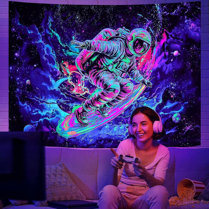 kampdream Astronaut Space Surfer Tapestry, Cosmic Galaxy Planet Art Wall Hanging, Cool Decor Poster for Men's Bedroom/Dorm, 48x36 Inch
