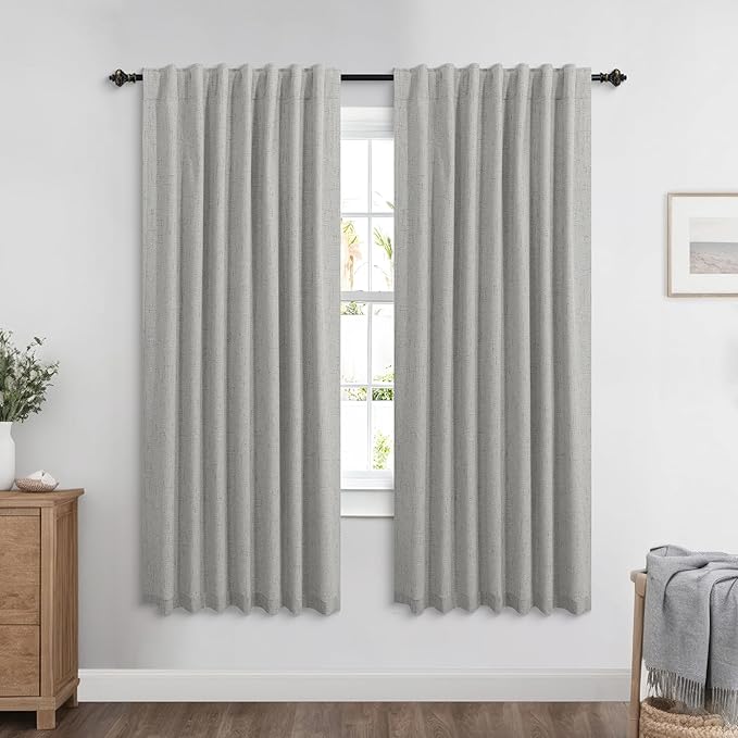 KOUFALL Light Grey Back Tab Linen Blackout Curtains 72 Inch Length by KOUFALL