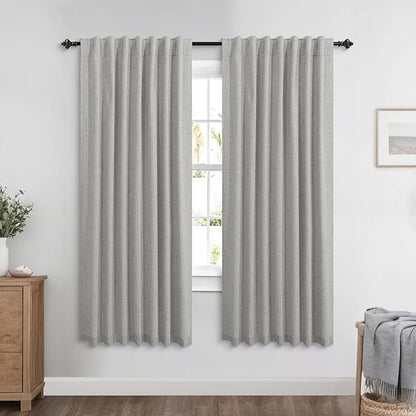 KOUFALL Light Grey Back Tab Linen Blackout Curtains 72 Inch Length by KOUFALL