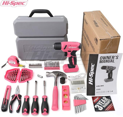 Hi-Spec 58pc Pink 8V USB Electric Power Cordless Drill Driver and Womens Ladies - Image 7