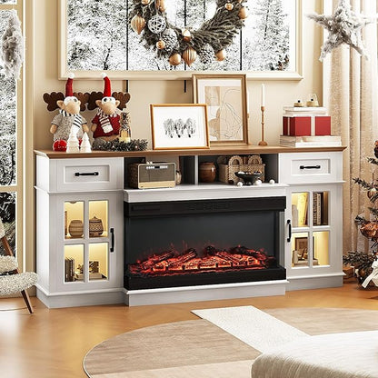 Bonnlo Fireplace TV Stand for 80 Inch TVs, LED Lighting, Media Console for by Bonnlo