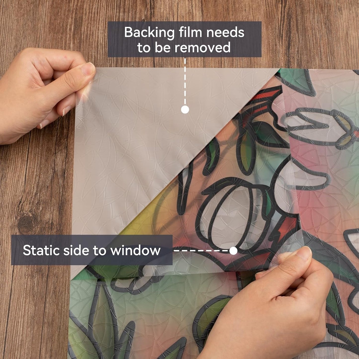DKTIE Magnolia Pattern Stained Glass Window Film Floral Decorative | Window Privacy Film with Rainbow Effect Front Door Bathroom Room Decor (S678, 35.4in X 78.7in)