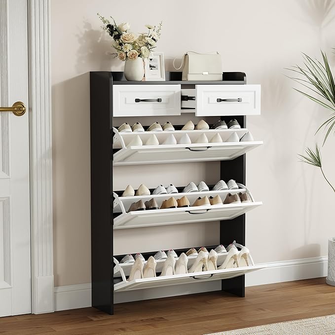 Shoe Cabinet with 3 Large Flip Drawers & 2 Storage Drawers, Narrow Shoe - Image 7