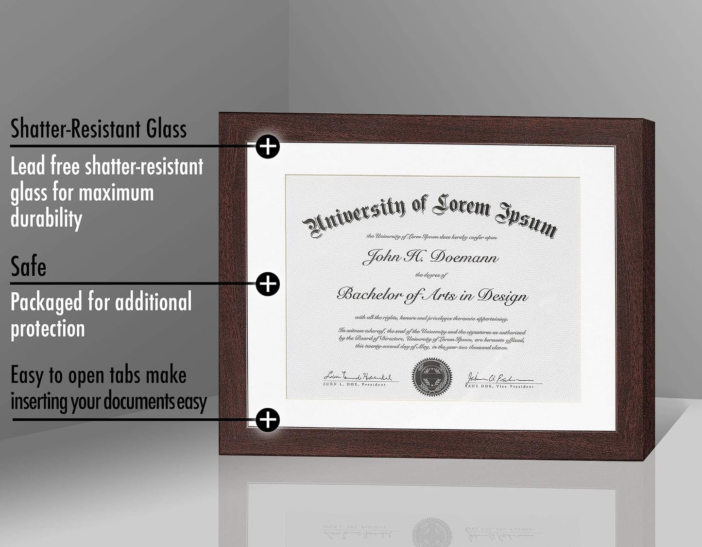 Americanflat 11x14 Diploma Frame with Shatter-Resistant Glass - Use as 8.5x11 Frame with Mat or Display 11x14 Documents Without Mat - Certificate Frames with Engineered Wood for Wall - Mahogany | Engineered Wood construction, Shatter-resistant glass