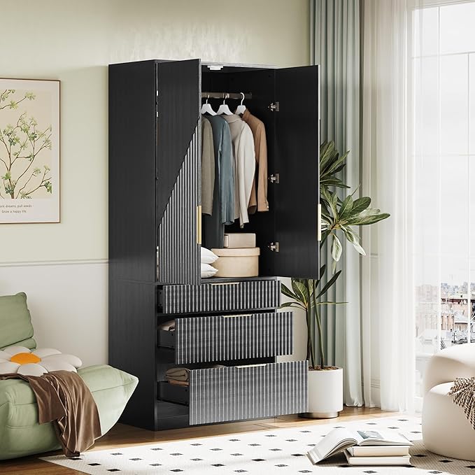 71.7" Wardrobe Armoire Wooden Closet - Image 3