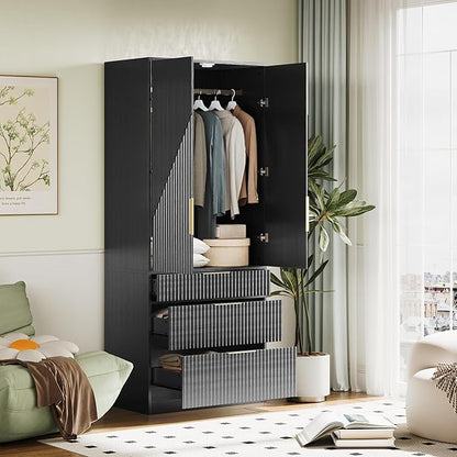 71.7" Wardrobe Armoire Wooden Closet - Image 3