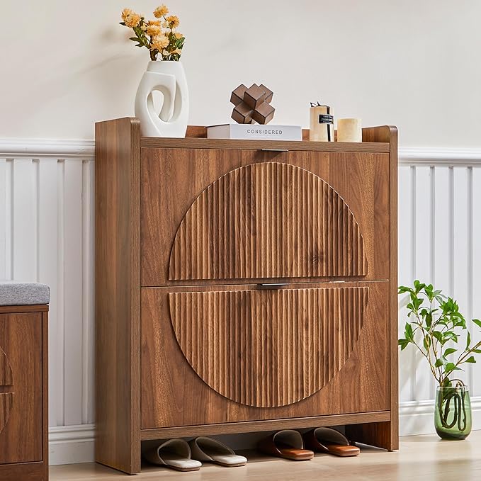 Narrow Shoe Cabinet with 2 Flip Drawers by Unknown