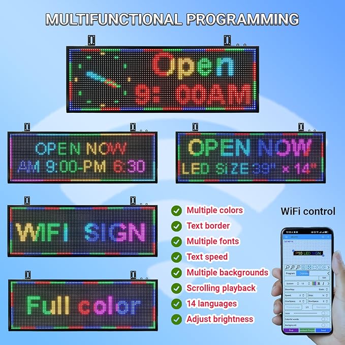 P10 LED Signs, Scrolling Led Programmable Sign Display 39"x14", WiFi Control - Image 5
