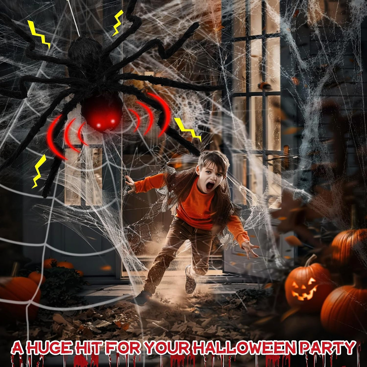 24'' Halloween Animatronics Giant Spider Up and Down Automatically