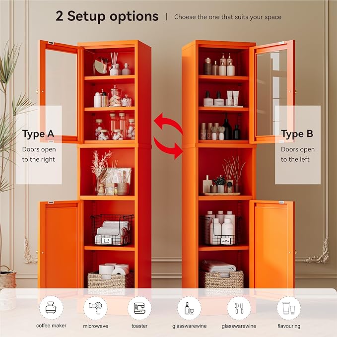 2-Door Metal Storage Cabinet, Tall Slim Pantry Organizer - Image 6