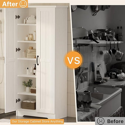 70" Tall Storage Cabinet, Large Wood Storage Pantry Cabinet - Image 7
