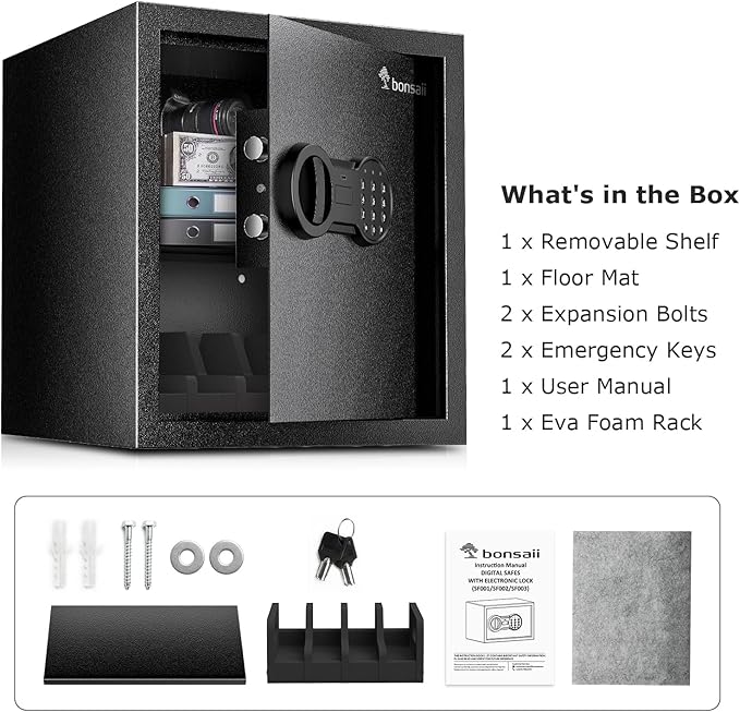 Bonsaii Safe Box with Holder and Removable Shelf, 1.2 Cu. Ft Steel Security - Image 5