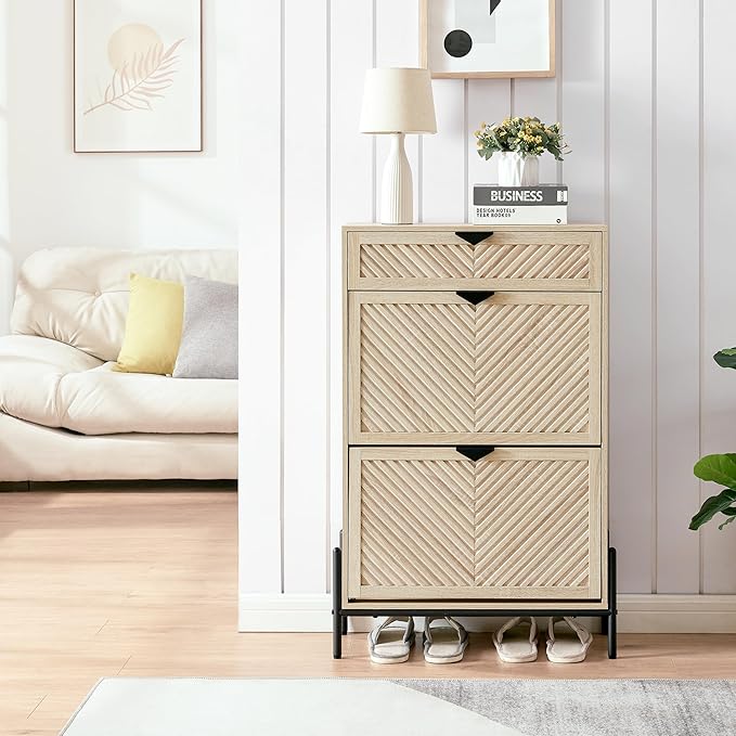 Shoe Cabinet Storage with 2 Flip Drawers, Narrow Hidden Shoes Cabinet Organizer - Image 7