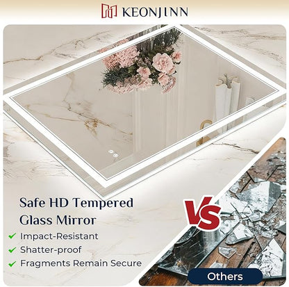Keonjinn LED Bathroom Mirror 28" x 36", Frontlit & Backlit Bathroom Vanity - Image 5