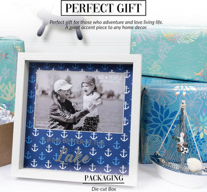 Pavilion Gift Company - Life Is Better At The Lake - 7.5" Square Shadow Box Picture Frame Captured Photograph Holder 4" x 6" Horizontal Cottage Waterfront Lake Lover Gift Present
