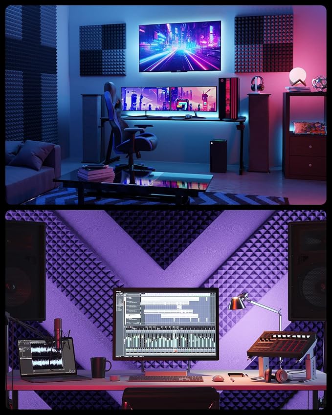 Sonicism Acoustic Panels Self-Adhesive Pyramid 48 Pack|12" X 12" X 2" Sound - Image 6