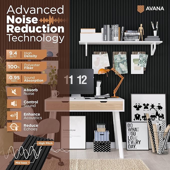 Avana Modern Acoustic Wood Wall Panels – 94.4 x 12.6 Inch Black Oak Acoustic - Image 5