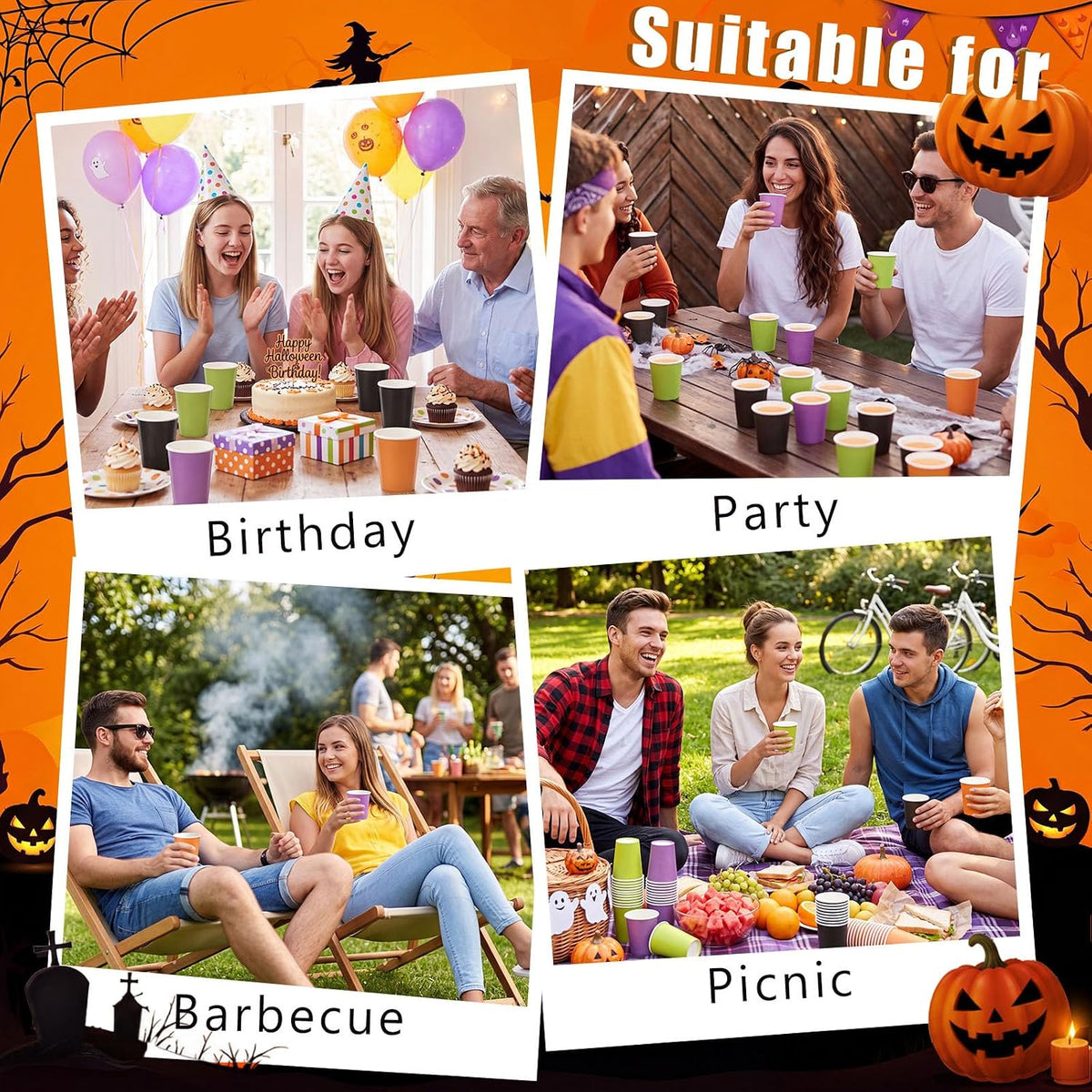 300 Pack 8 oz Halloween Disposable Paper Cups for Halloween Birthday Party
