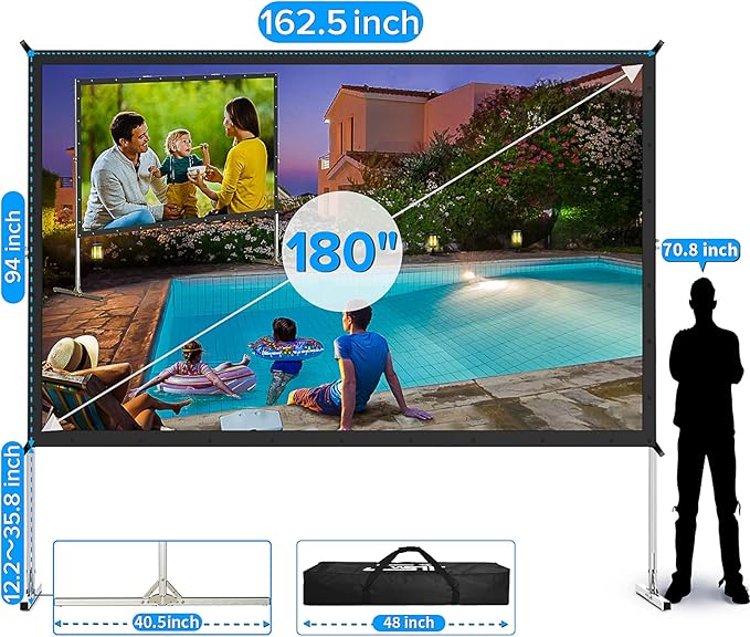 180 inch Projector Screen with Stand, Upgraded 3 Layers PVC 16:9 Large Outdoor - Image 2