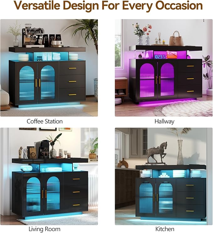 40" LED Buffet Cabinet with Charging Station, Auto Sensor Kitchen Storage - Image 5