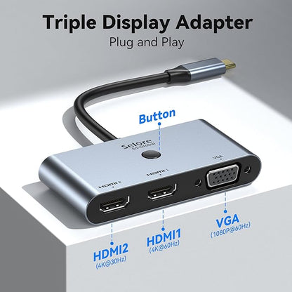 Selore USB C Docking Station 3 Monitors, USB C to Dual HDMI VGA Adapter - Image 2