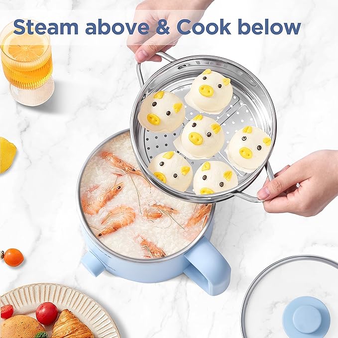 Topwit Hot Pot Electric with Steamer, 1.6L Ramen Cooker, Electric Pot - Image 2