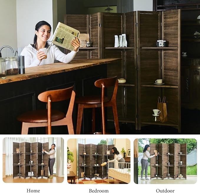 Partition Room Dividers, Folding Wood Privacy Screen - Image 7