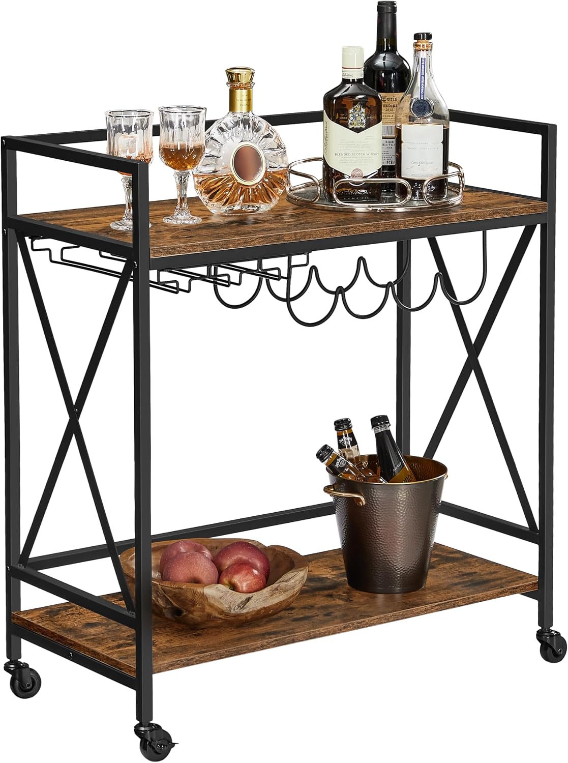 VASAGLE Bar Cart, Serving Cart with Casters, 31.5 x 15 x 35.4 Inches