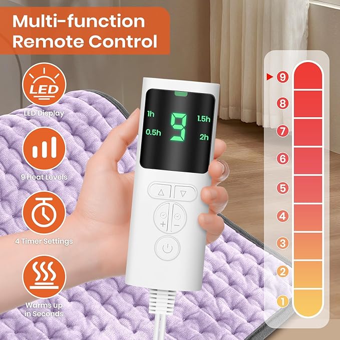 Heating Pad for Back Pain Relief, 9 Heat Settings & 4 Timers Auto Shut Off - Image 2